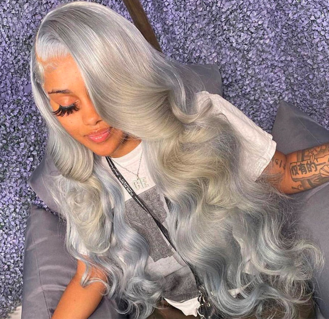 Wig grey body wave full frontal