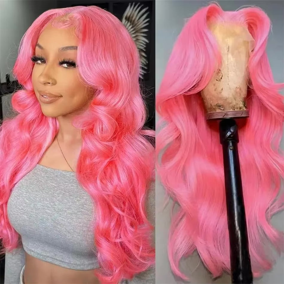 Pink body wave full frontal wig
