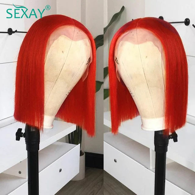 Bob wig red straight full frontal transparent
