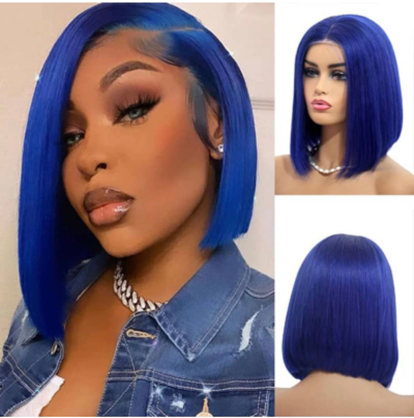 Bob wig blue straight full frontal transparent