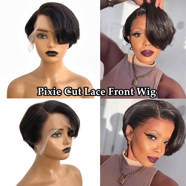 Pixie cut straight lace front wig