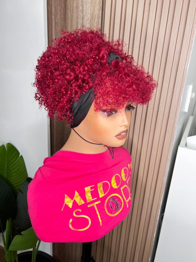 Short band with frange curly wig 100% human hair