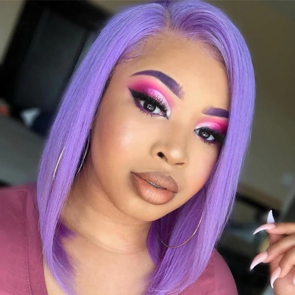 Bob wig purple straight full frontal transparent