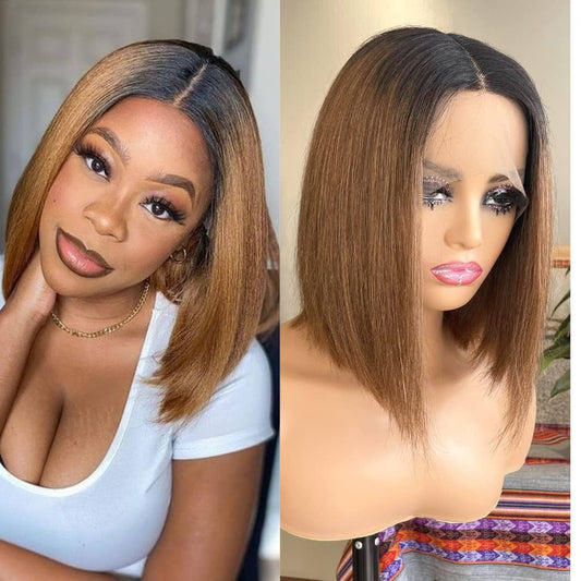 Wig bob #1b/30 straight full frontal transparent