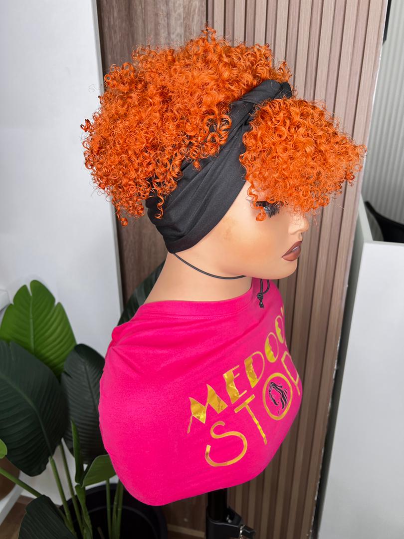 Short band with frange curly wig 100% human hair