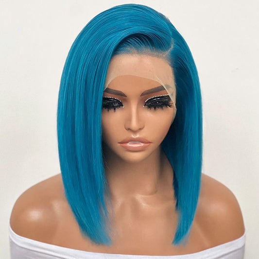 Bob wig blue straight full frontal transparent