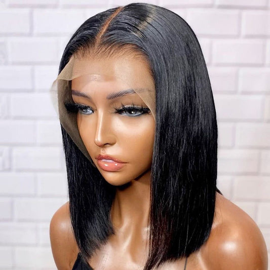 Bob wig straight full frontal transparent 180% density middle