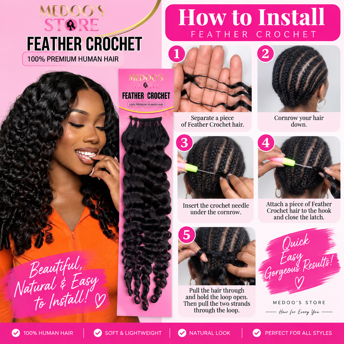 Feather crochet BURMESE CURLY human hair 50g/pack