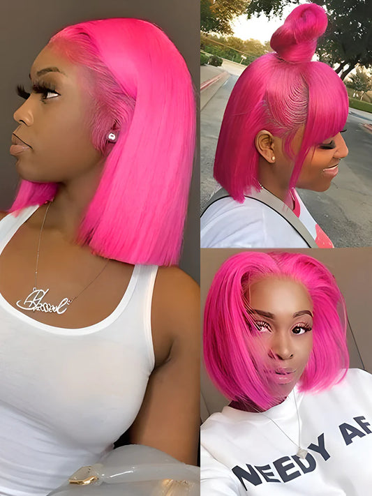 Bob wig hot pink straight full frontal transparent