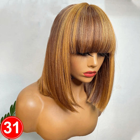 Highlight Frange wig straight realistic scalp no