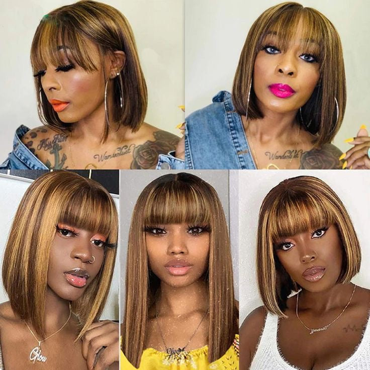 Highlight Frange wig straight realistic scalp no