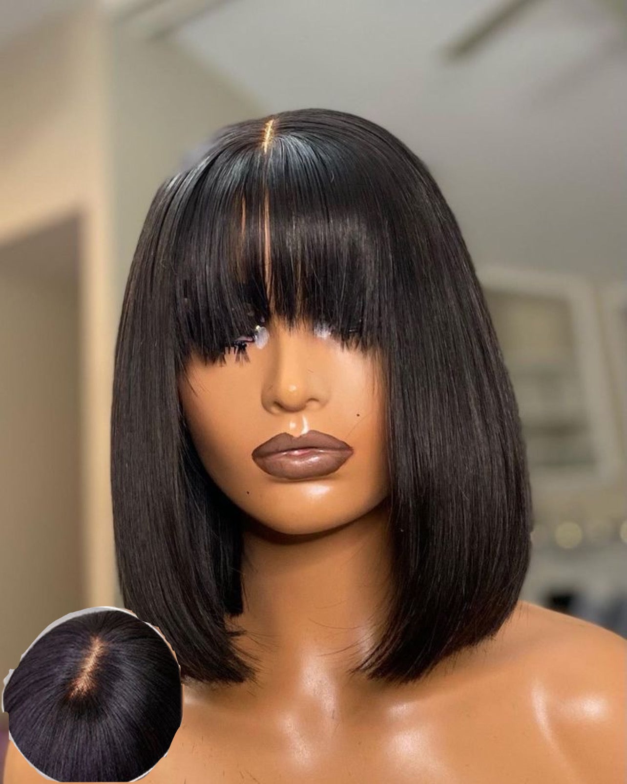 Frange wig straight realistic scalp no